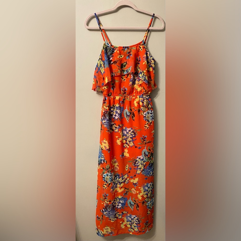 Medium Bright floral orange long dress. Worn once, in good condition.